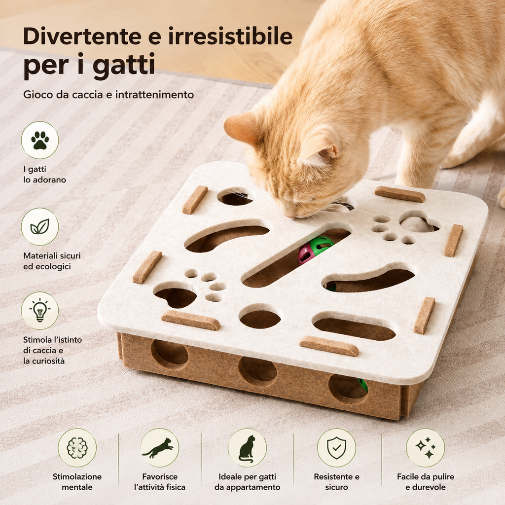 Gioco Interattivo Puzzle in Feltro per Gatti