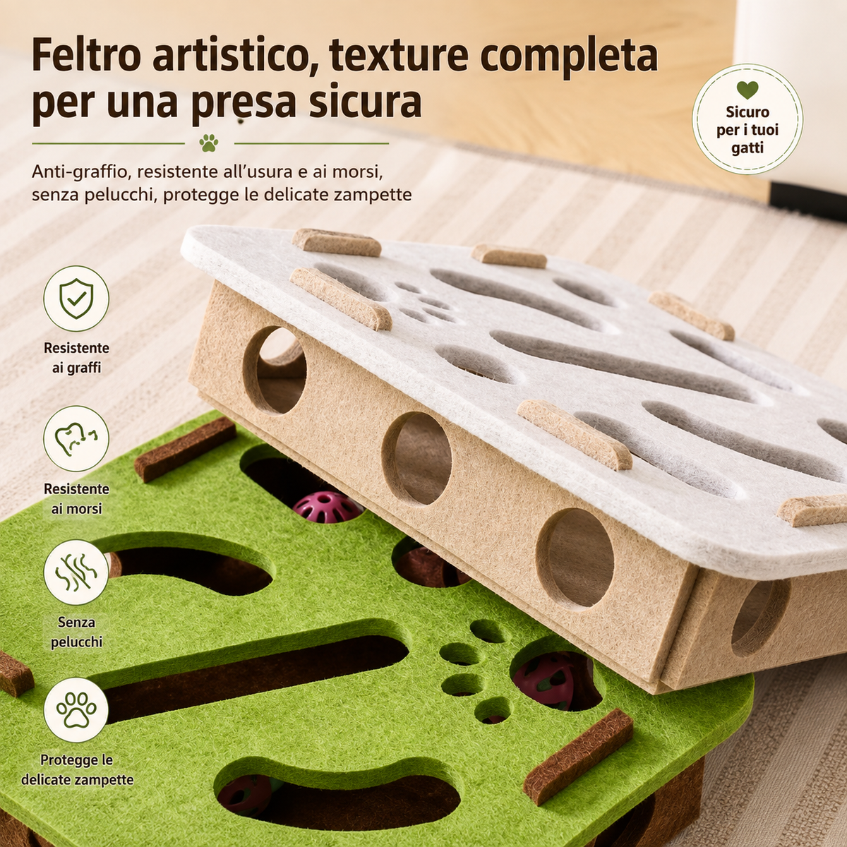 Gioco Interattivo Puzzle in Feltro per Gatti