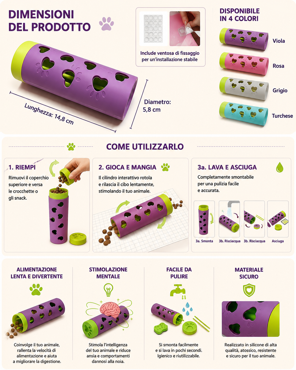 Dispenser Interattivo per Cani e Gatti – Gioco Lento e Anti-Morso